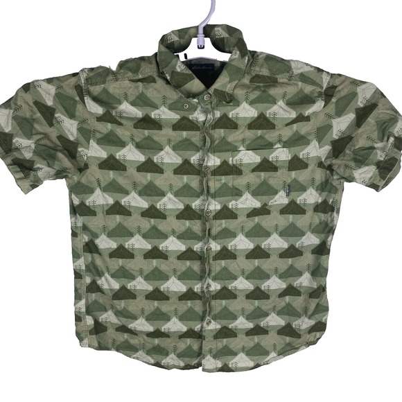 Eddie Bauer Other - Eddie‎ Bauer Mens Green Short Sleeve Baja Tent Print Button Down Shirt Size L